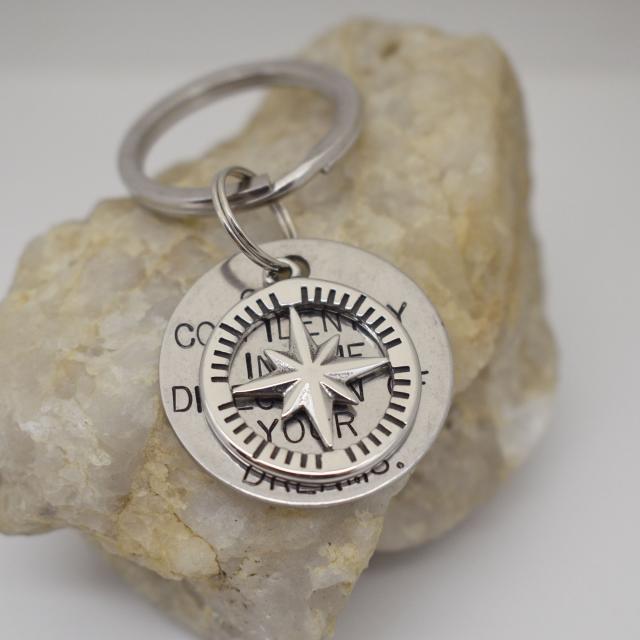 Go Confidently in The Direction of Your Dreams Compass Stainless Steel Keychain